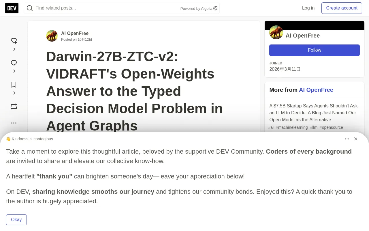 Darwin-27B-ZTC-v2 source article screenshot