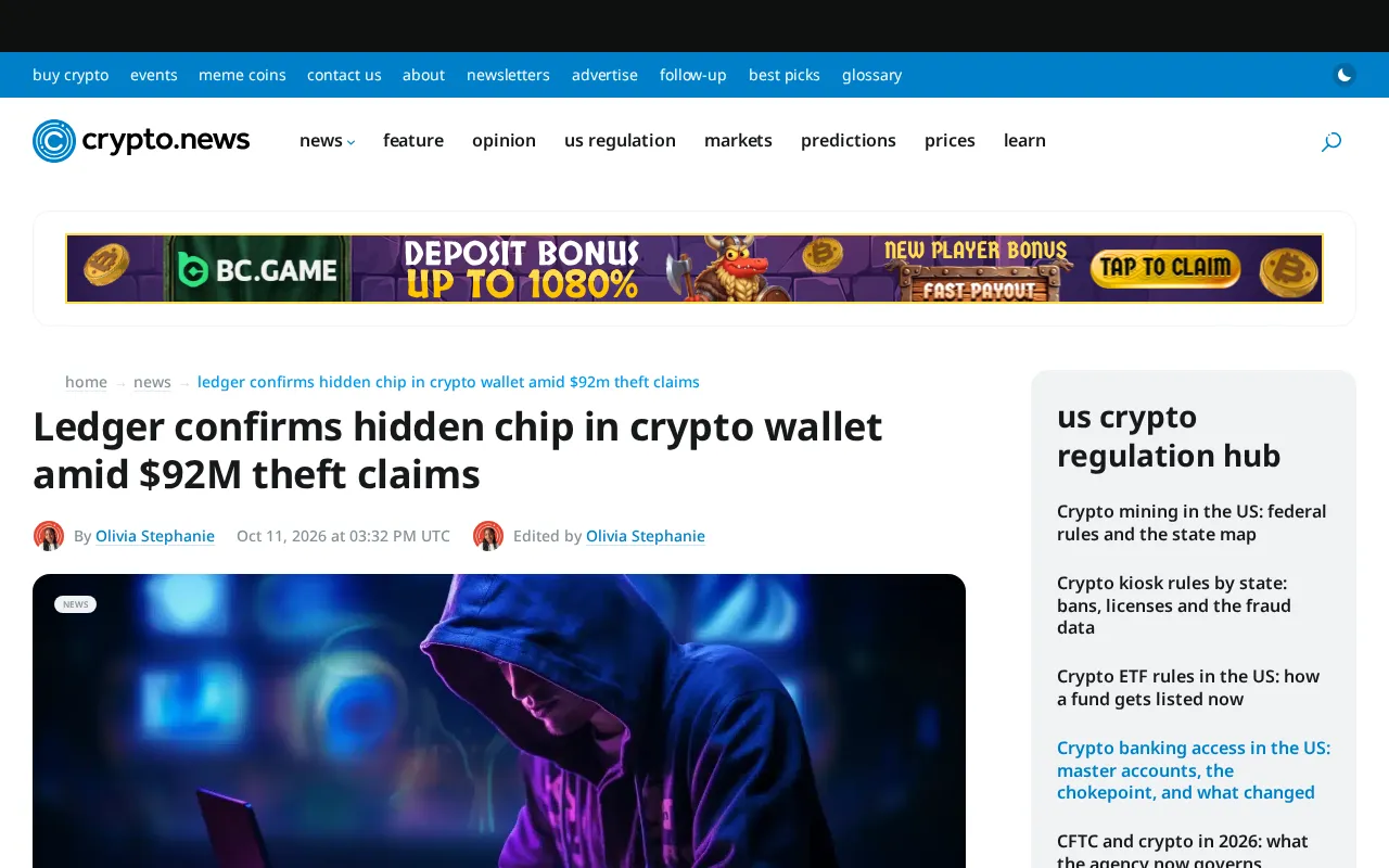 Ledger Hardware Wallet's Hidden Chip Sparks Controversy Amid $92M Theft Allegations