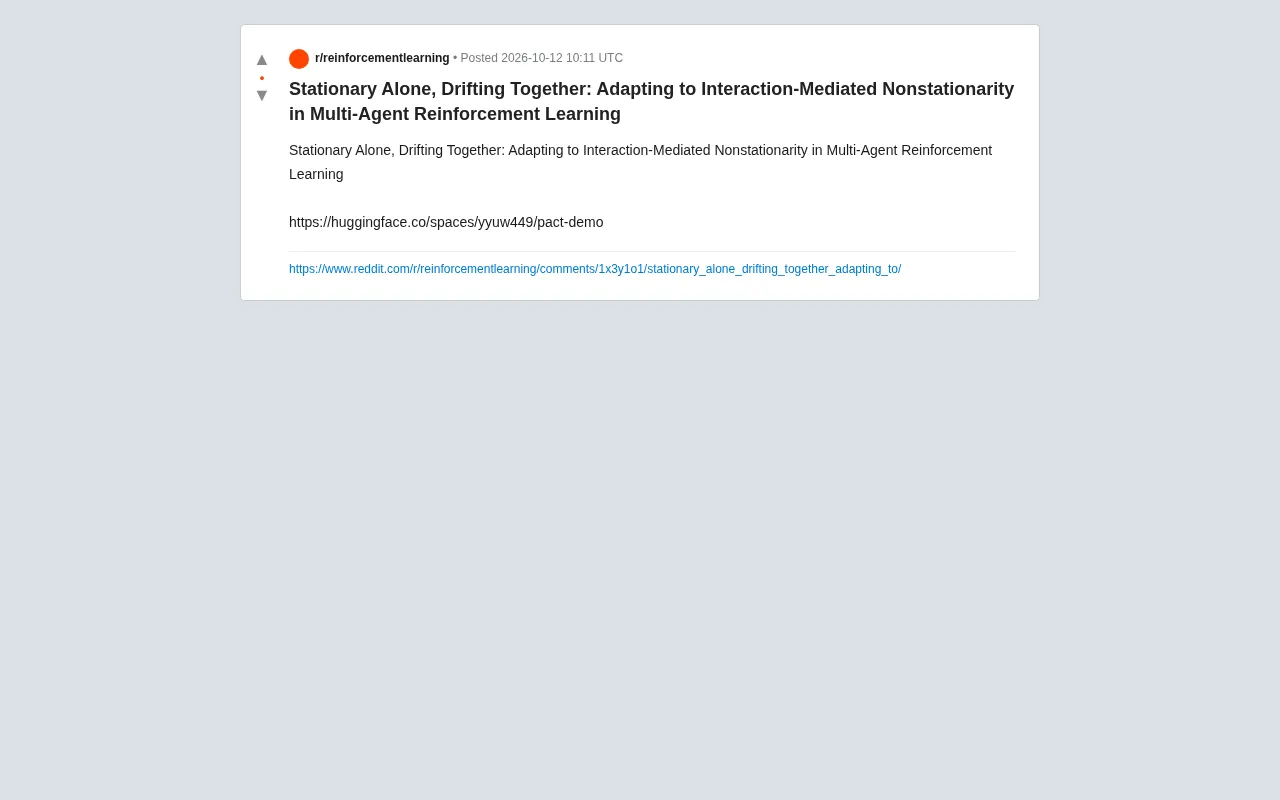 reddit source: Stationary Alone, Drifting Together