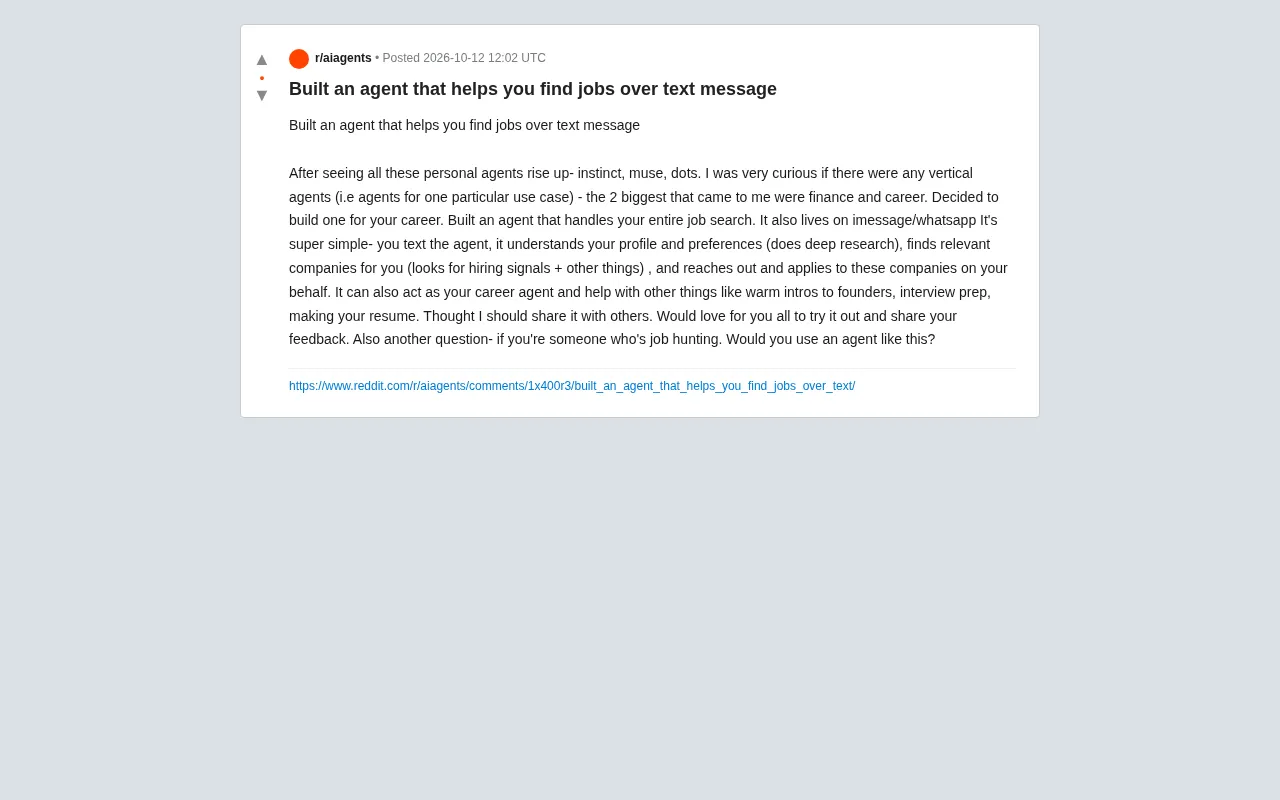 Reddit Developer Builds a Text-Message Job-Hunting Agent: Can Conversational AI Reshape Job Search?