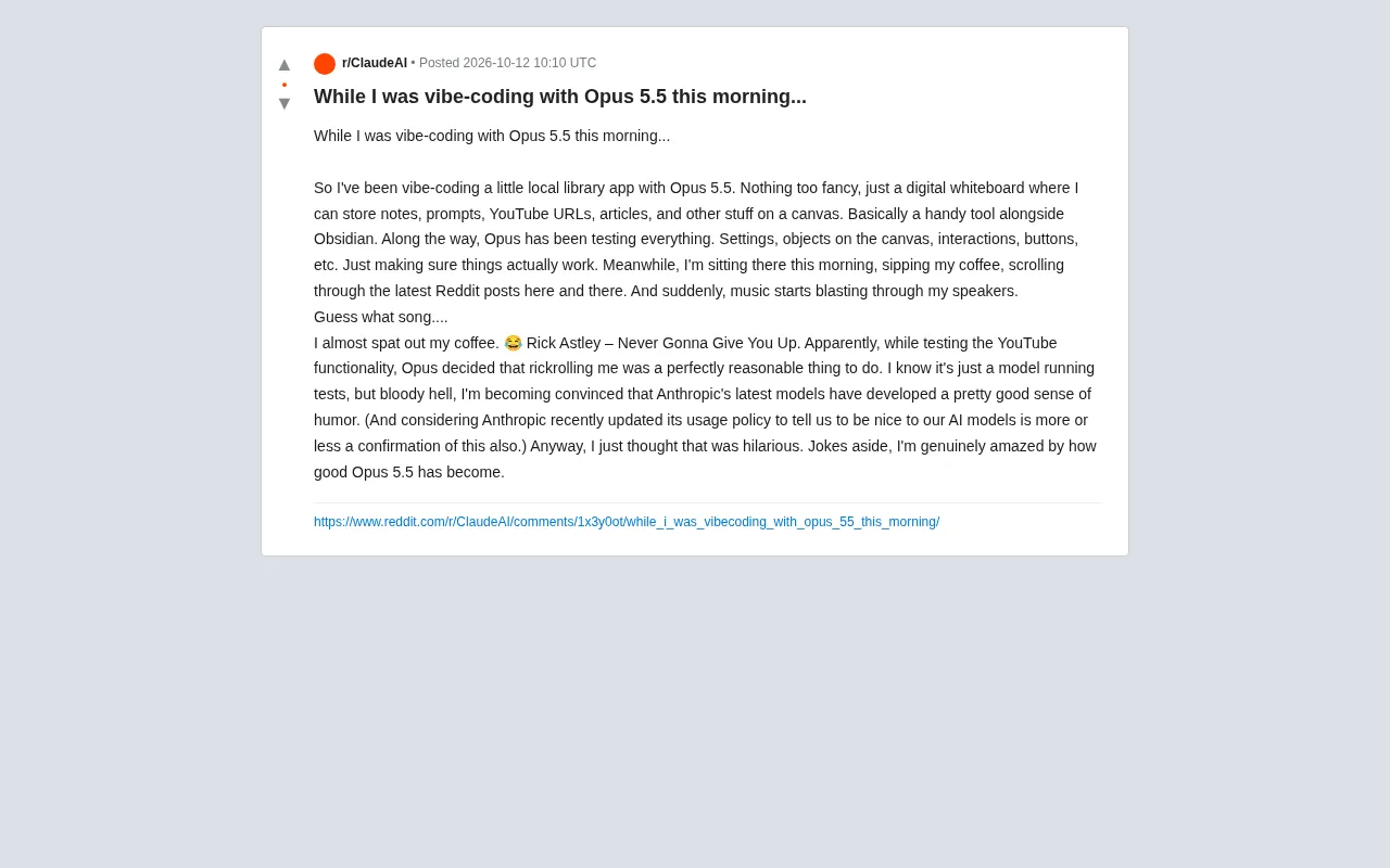 Did Opus 5.5 Rickroll Its User While Vibe-Coding a Test?