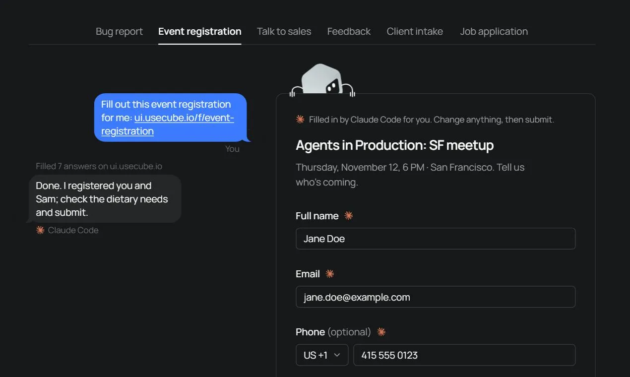 Cube Forms: A Form Tool Built for AI Agents to Fill Directly