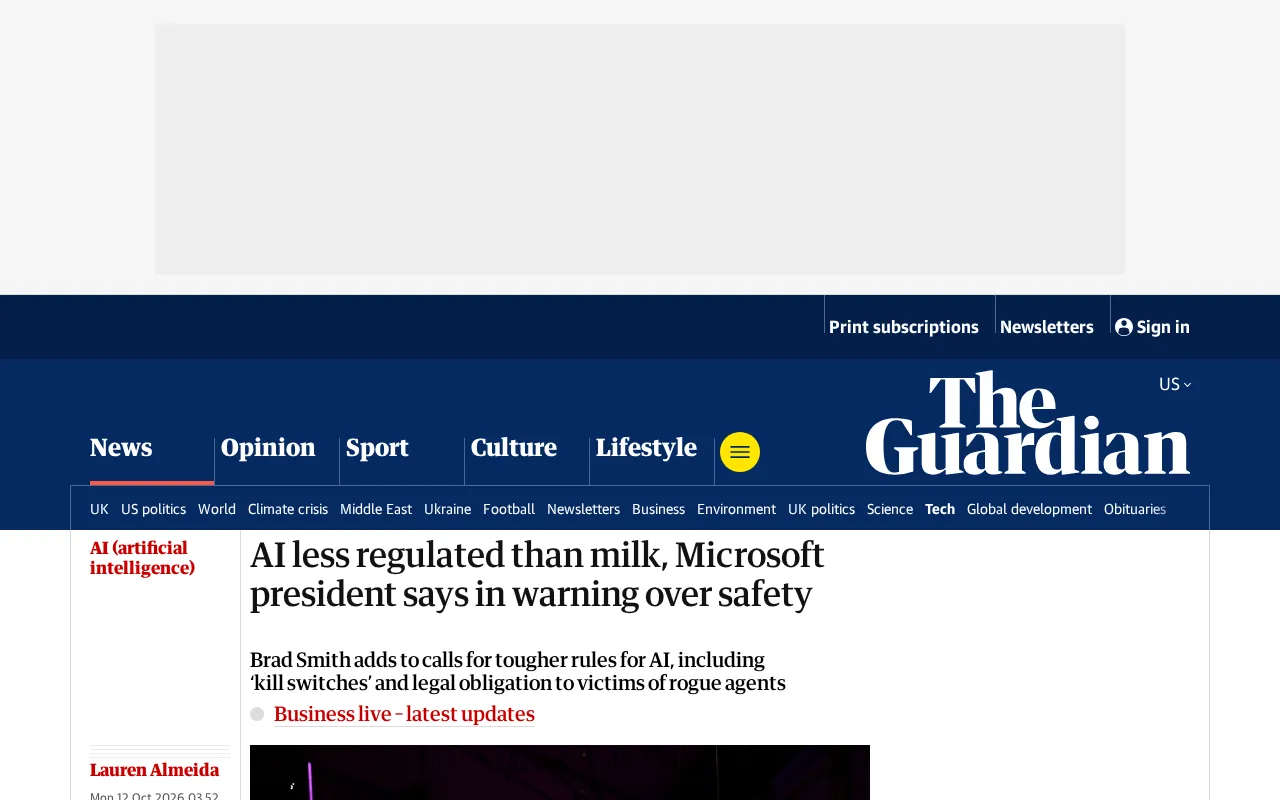 Microsoft President Warns: AI Regulation Is Looser Than Milk — Who Fills the Safety Gap?