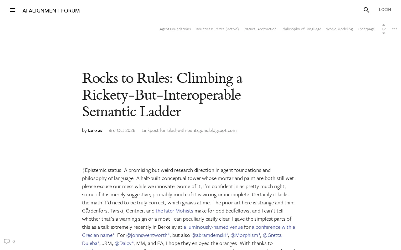 From Rocks to Rules: A Semantic Ladder for AI Alignment