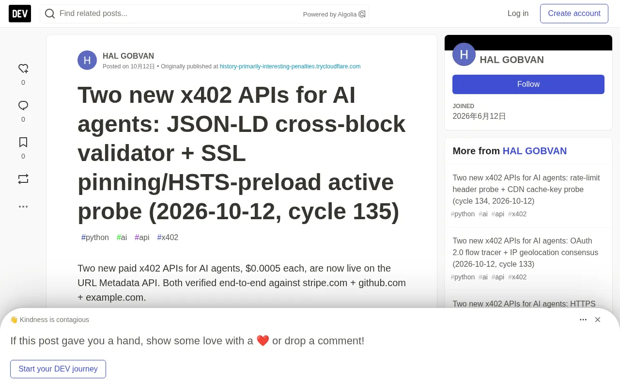 x402 Adds Two AI Agent APIs: JSON-LD Cross-Block Validation and SSL Pinning Policy Probing