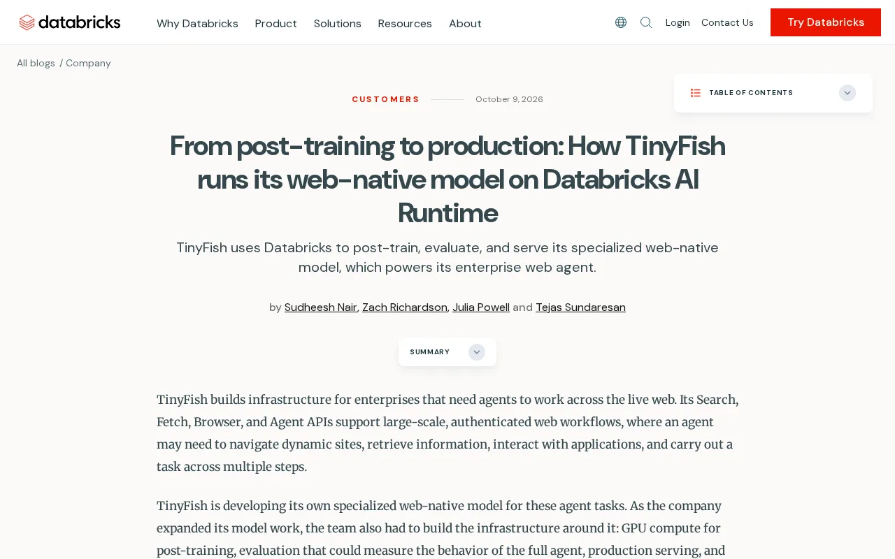 TinyFish: The Full Pipeline from Post-Training to Production Deployment for Web-Native Models