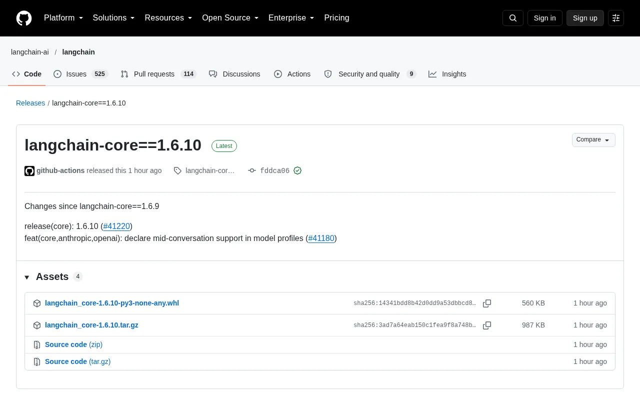 LangChain Core 1.6.10 Released: Mid-Conversation Capability Upgrade for Models
