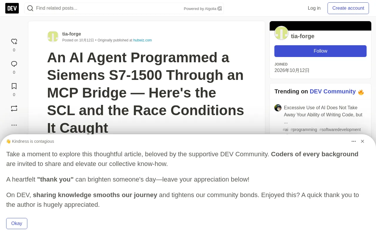 AI Agent Writes SCL Programs for Siemens S7-1500 via MCP