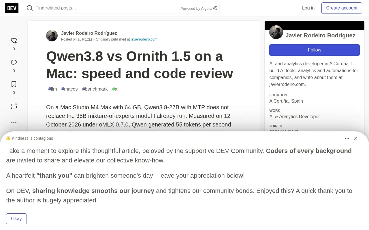 Qwen3.8 vs Ornith 1.5: Local Inference Speed and Code Review Benchmark on Mac