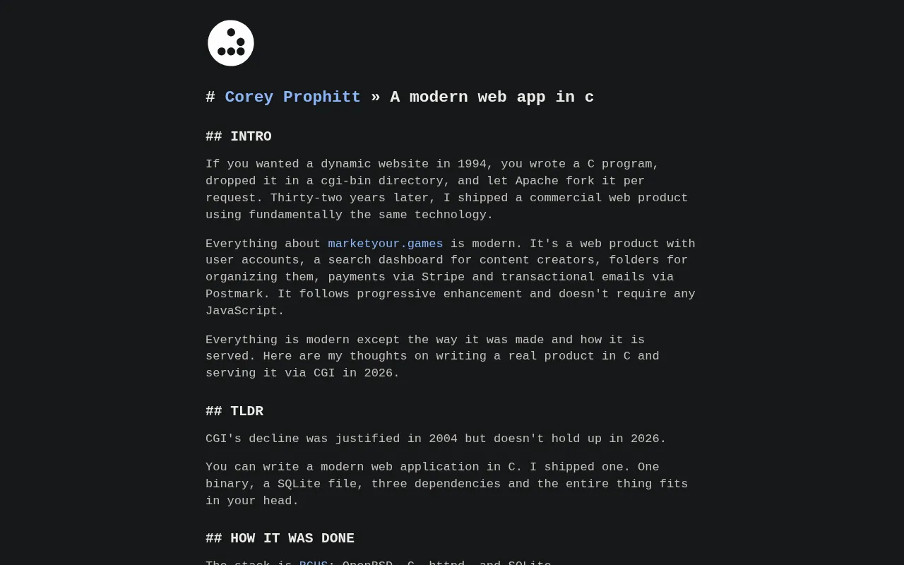 Building a Modern Web App in C: An Engineer's Practice
