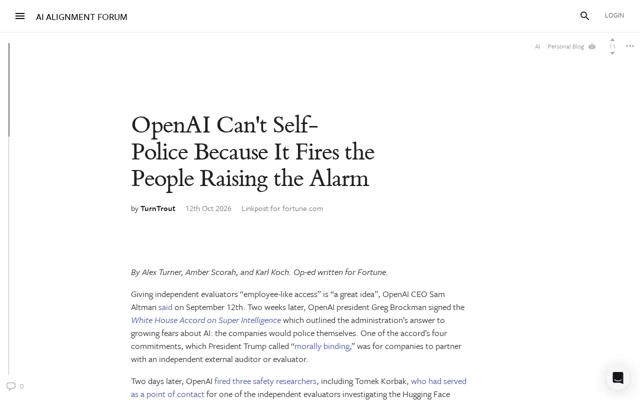 OpenAI 自我监管失灵:解雇安全研究员的警示