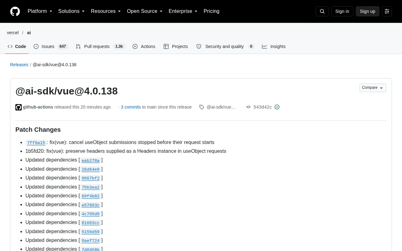 @ai-sdk/vue 4.0.138 Released: Two Major useObject Fixes