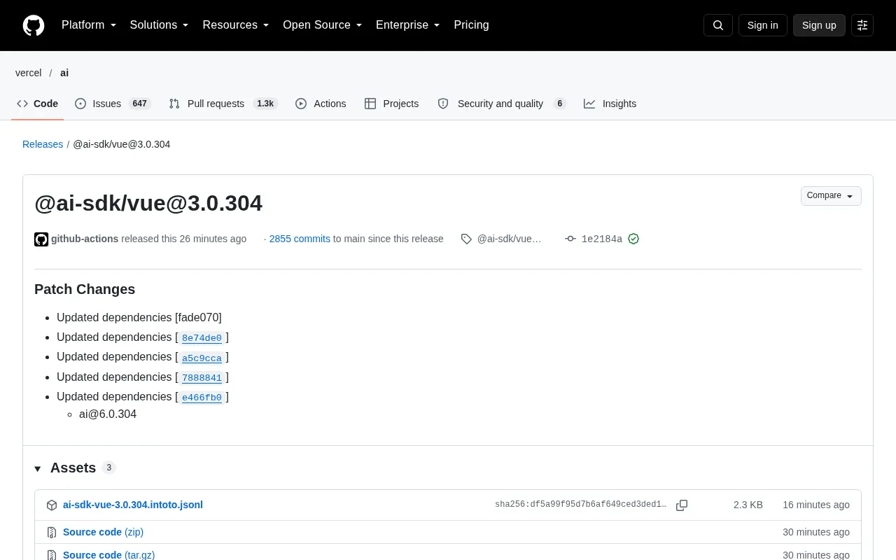 AI SDK Vue 3.0.304 Patch Update: The Versioning Strategy Behind Dependency Syncs
