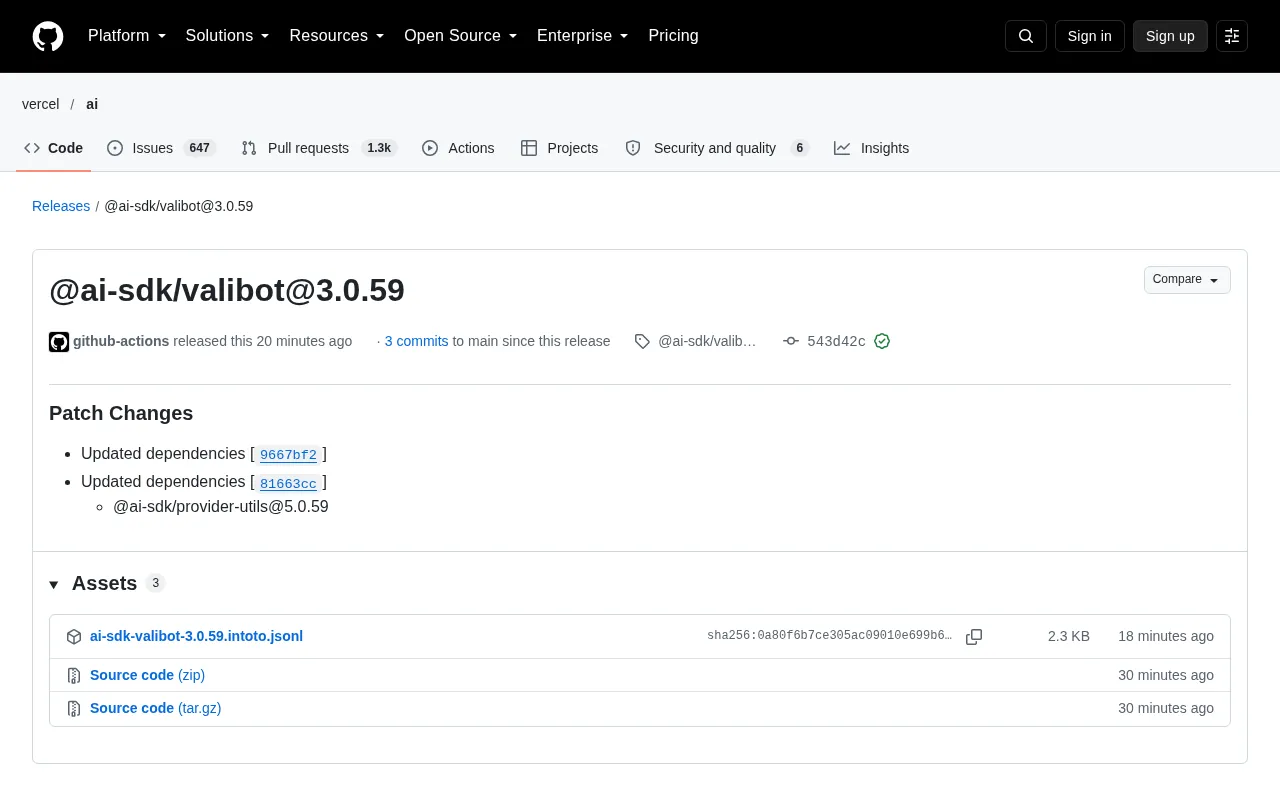 @ai-sdk/valibot 3.0.59 Patch Release: Dependency Sync Upgrade