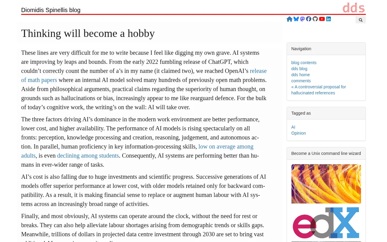 When Thinking Becomes a Hobby: Repositioning Human Cognition in the AI Era