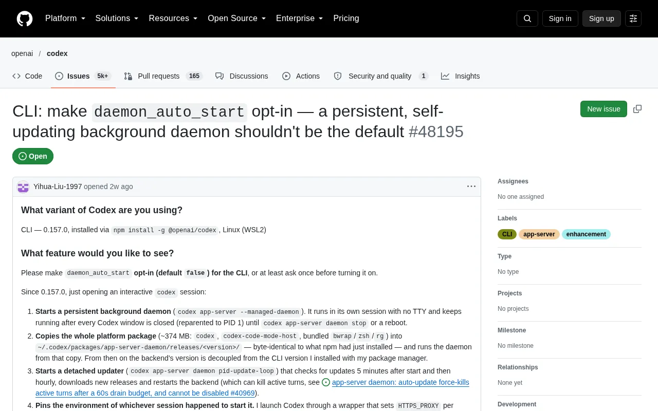 Codex CLI's Default Installation of a Persistent Self-Updating Background Daemon Sparks Debate
