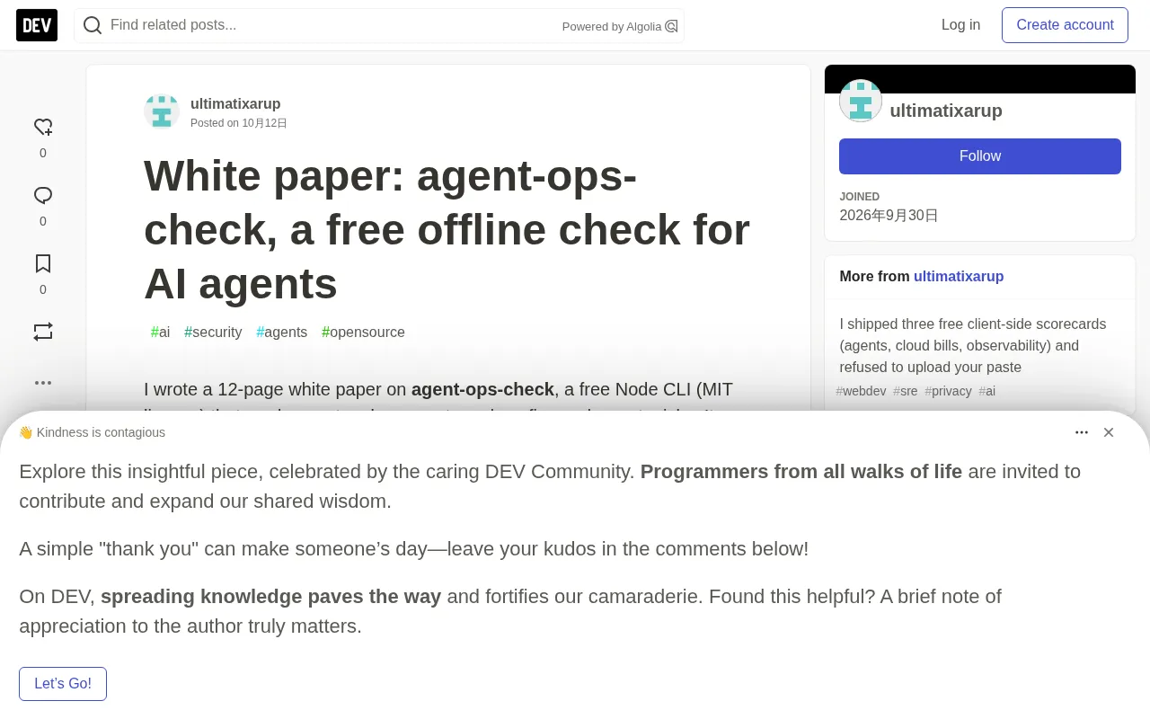 agent-ops-check: A Free, Offline Static Risk Scanner for AI Agents