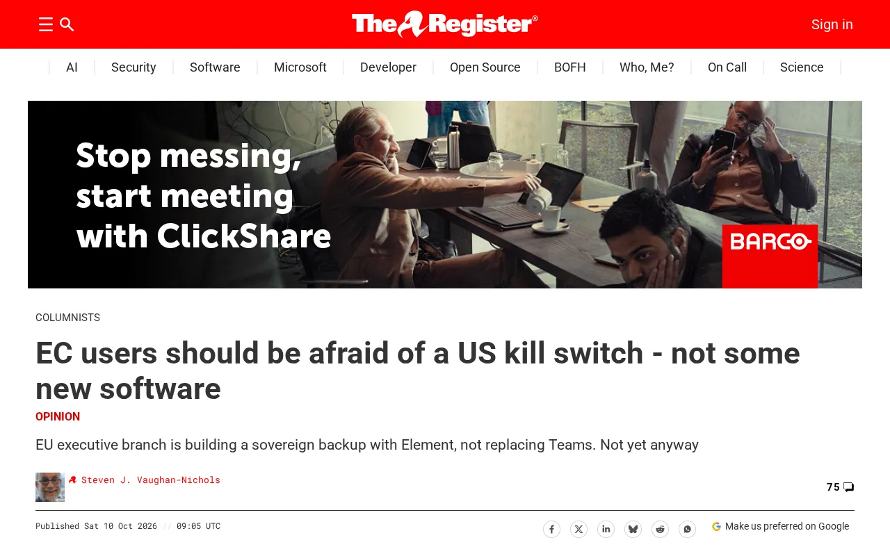 What European Users Should Really Fear: The US "Kill Switch," Not New Software