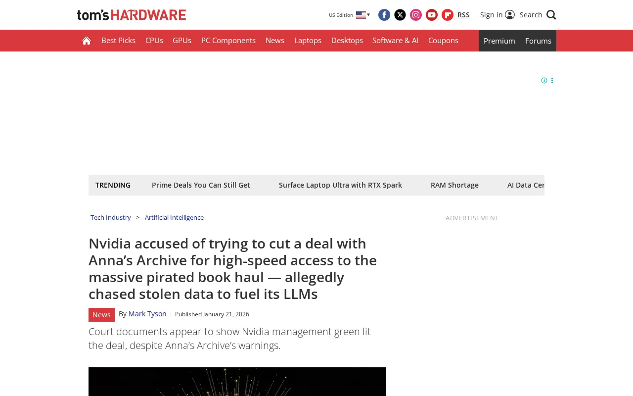 Nvidia Accused of Attempting to Strike Deal with Anna's Archive