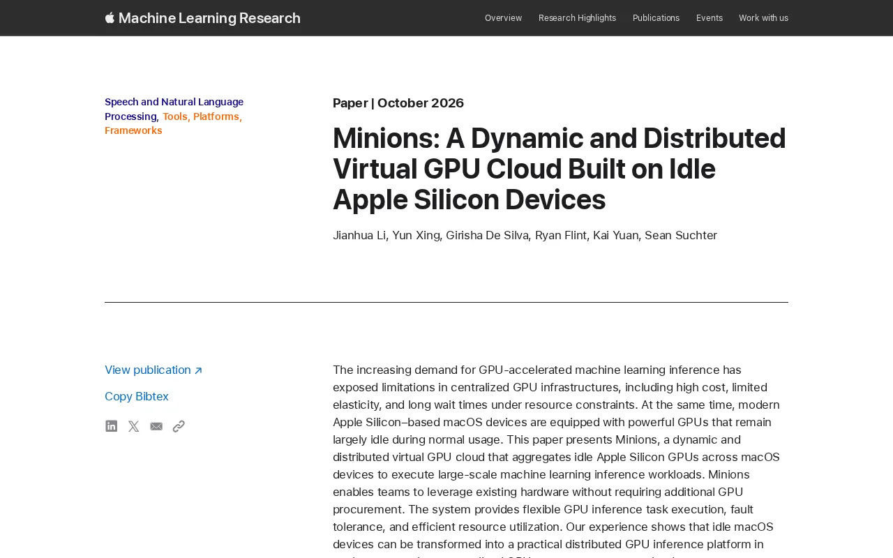 Minions: Building a Distributed Virtual Cloud from Idle Apple Silicon GPUs