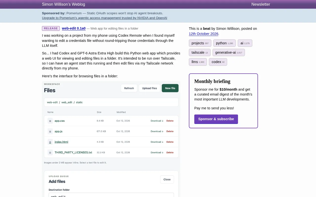web-edit 0.1a0: Let AI Agents Spin Up a Web Editor So You Can Edit Credential Files from Your Phone