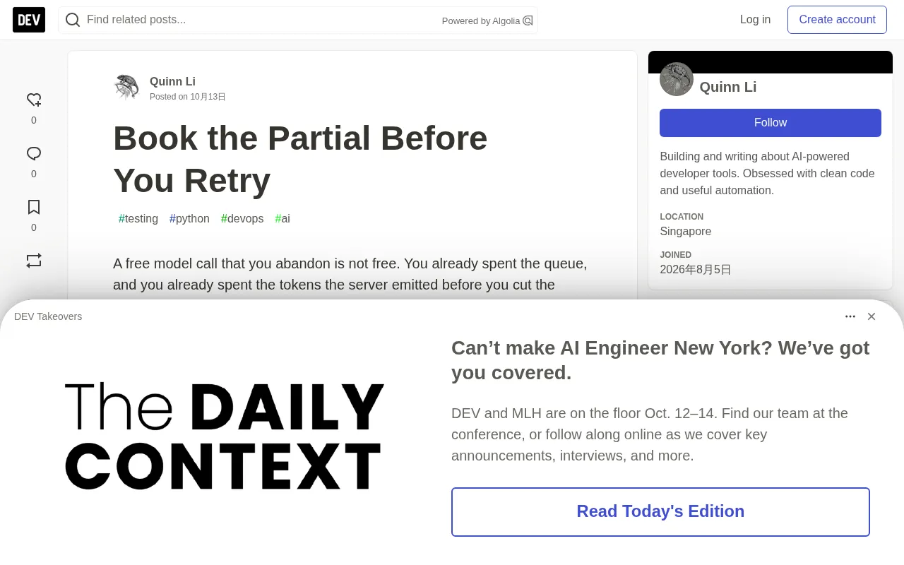 Book the Partial Before You Retry: Abandoned Free Model Calls Aren't Free