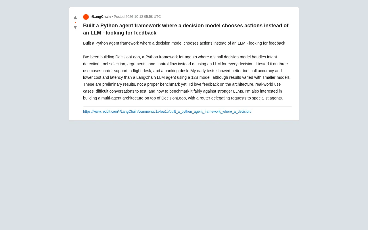 DecisionLoop: Replacing LLMs with Small Decision Models for Agent Orchestration