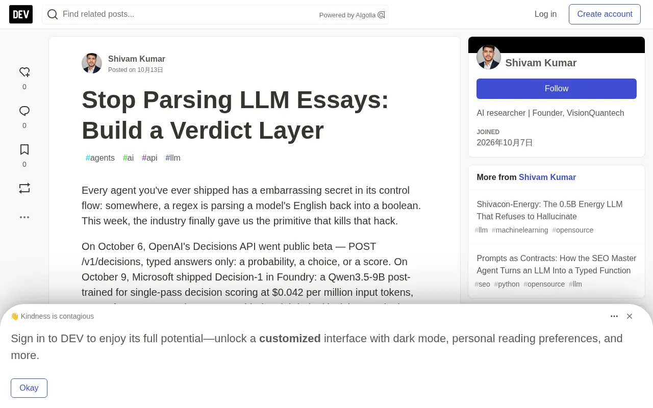 rss source: Stop Parsing LLM Essays: Build a Verdict Layer