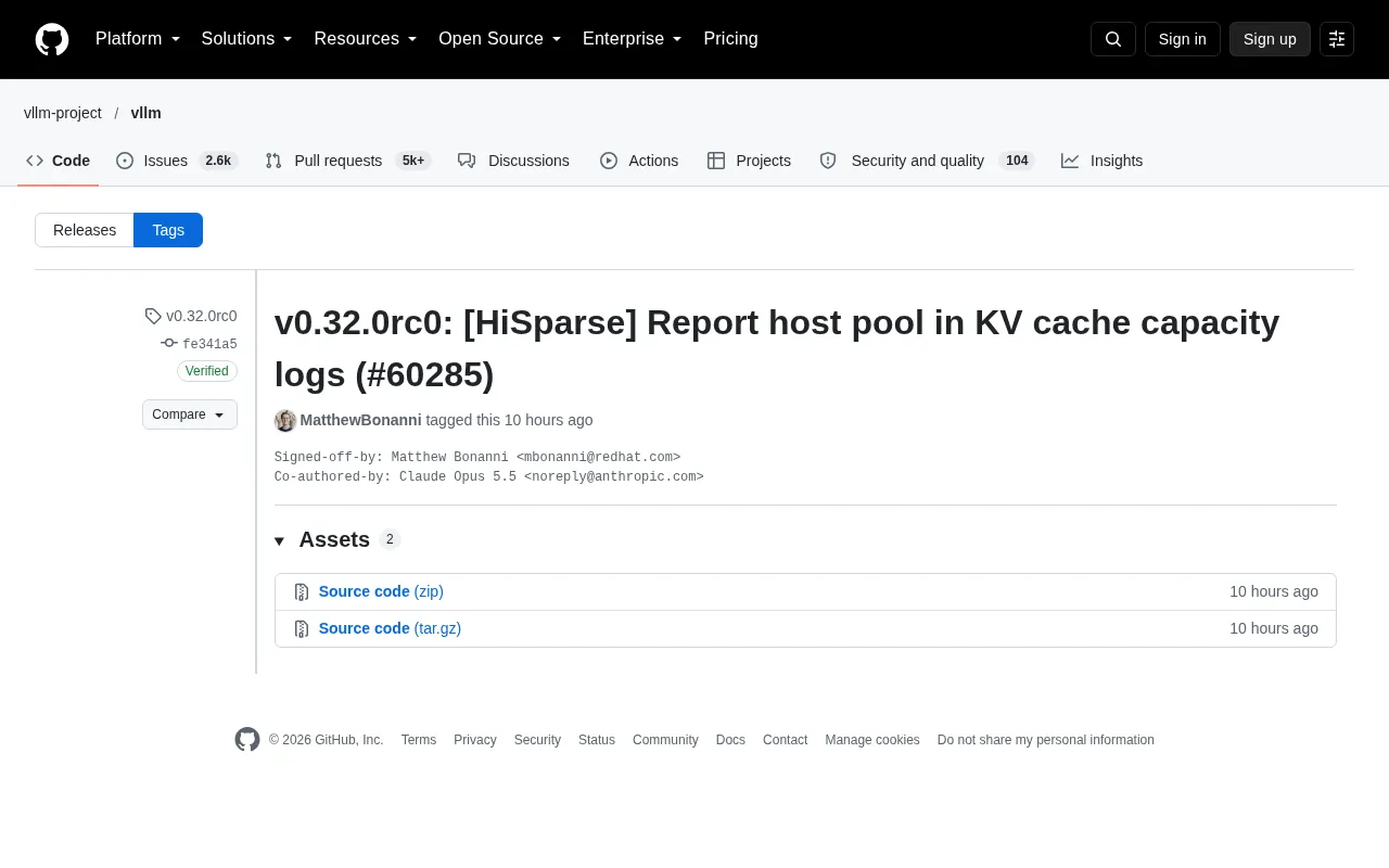 vLLM v0.32.0rc0 Update: HiSparse Adds Host Pool Reporting to KV Cache Capacity Logs