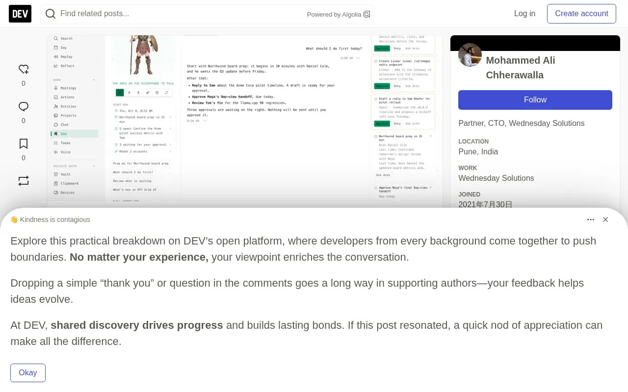 The God workspace in Off Grid AI Desktop, showing meetings, to-do tasks, and items pending approval