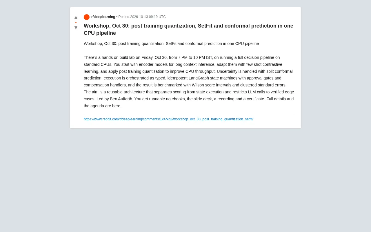 CPU Inference Optimization in Practice: Quantization, SetFit, and Conformal Prediction Workshop