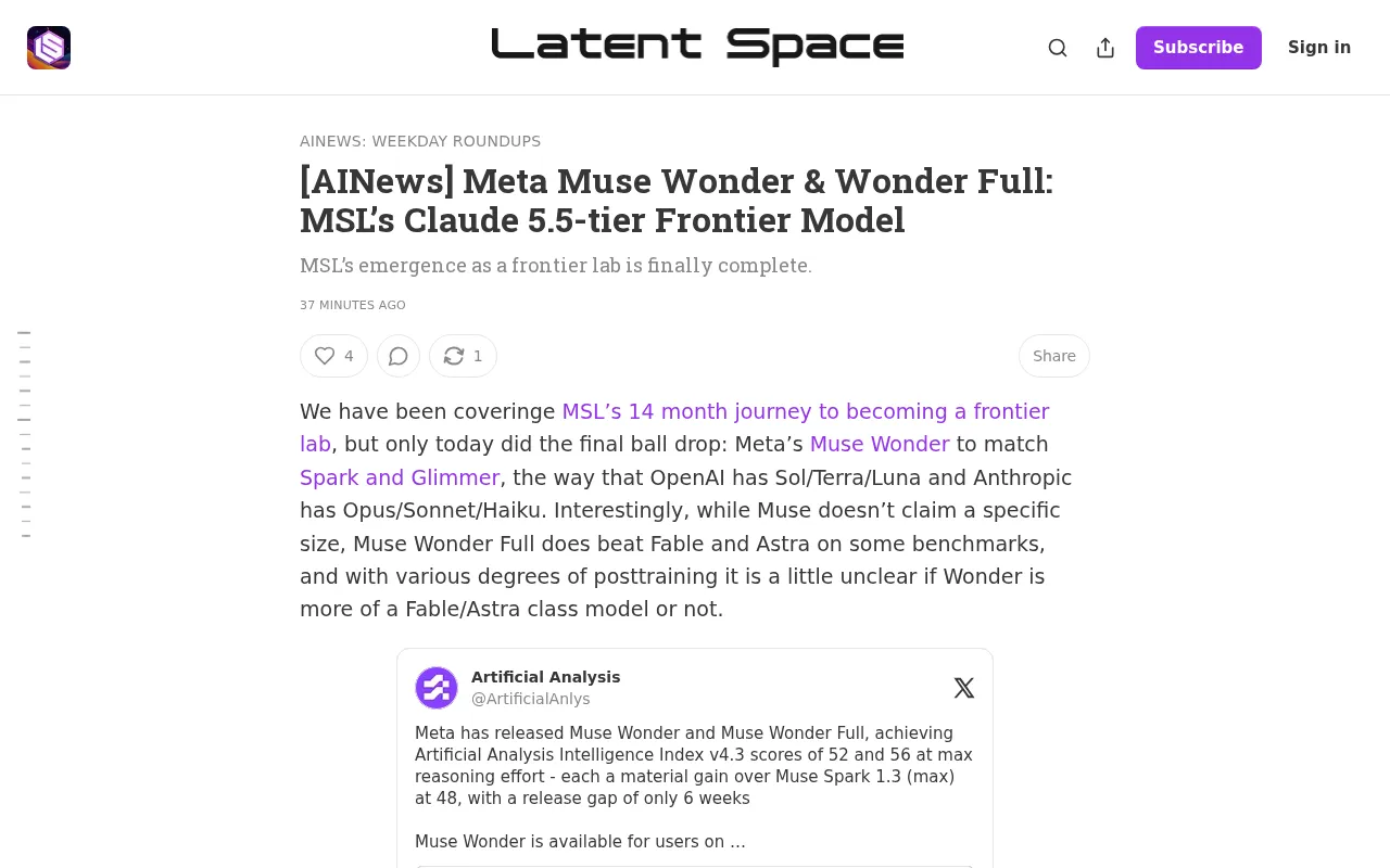 Meta Muse Wonder: MSL Joins the Frontier Lab Ranks
