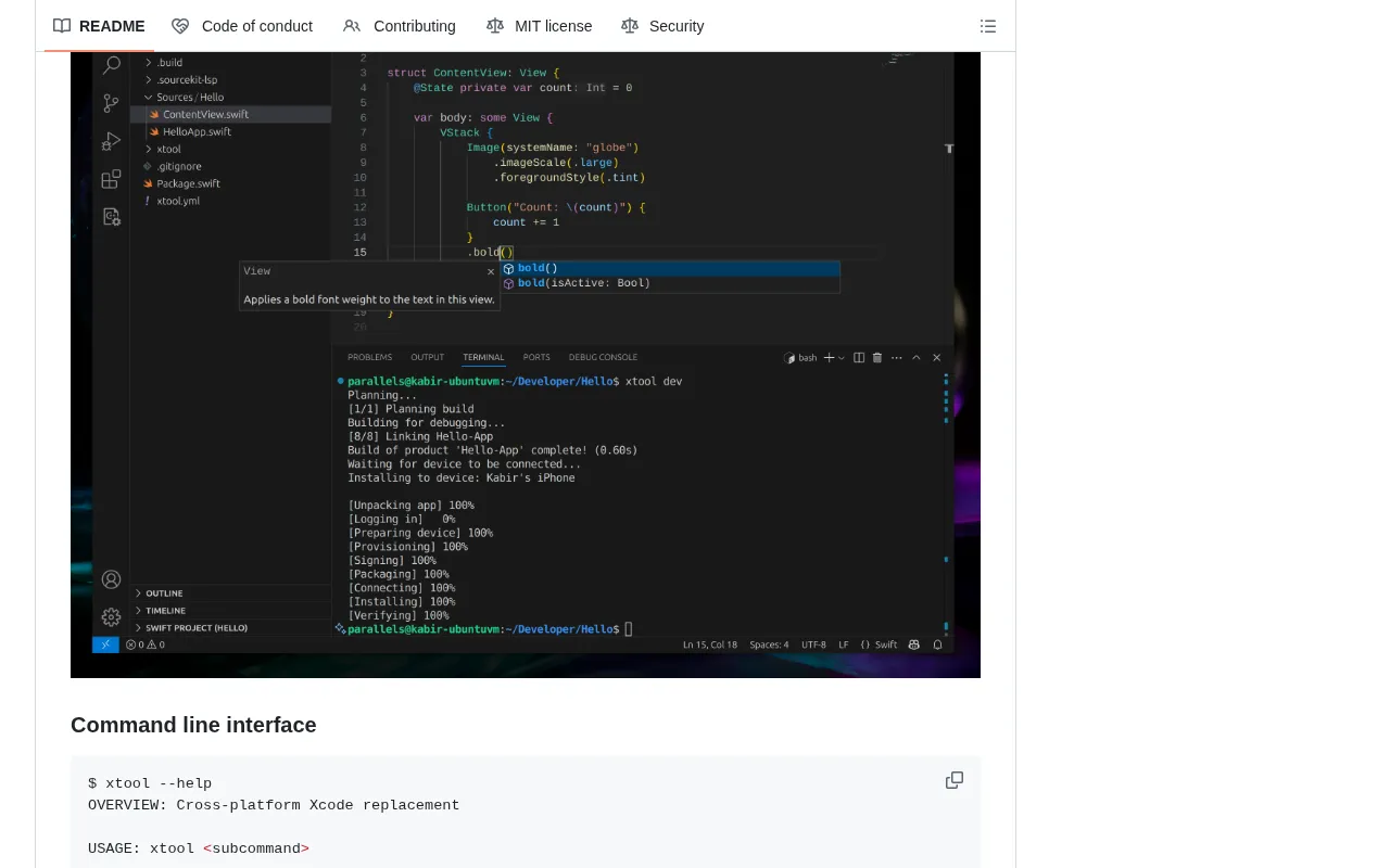 Screenshot of information related to the xtool project