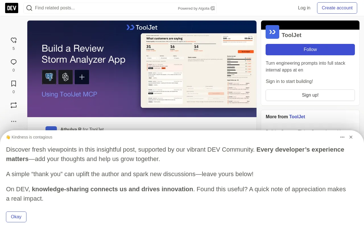 Building a Review Storm Analyzer with ToolJet MCP and Jev