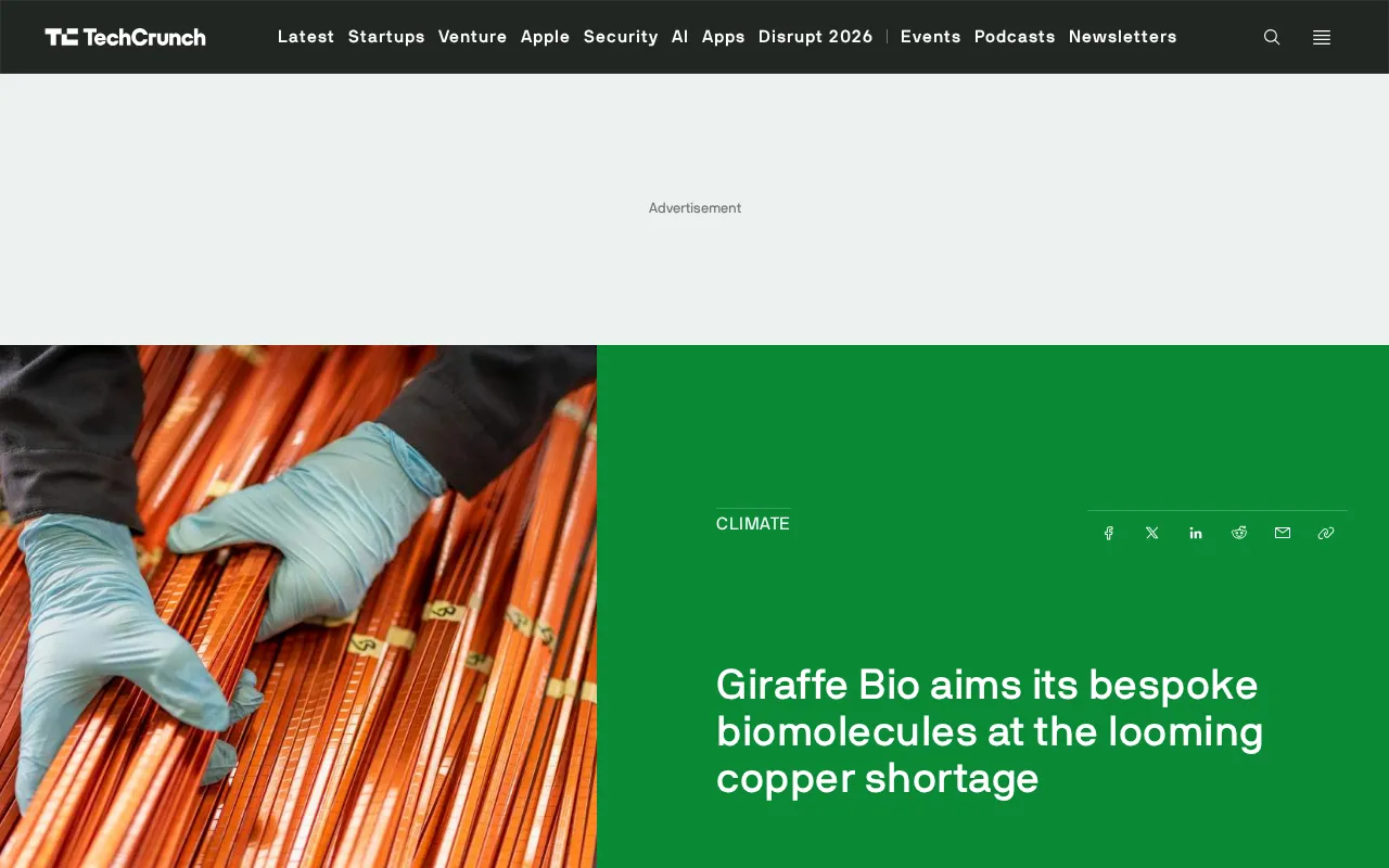 AI Data Centers Worsen Copper Shortage as Giraffe Bio Uses Custom Biomolecules to Boost Mining Yields