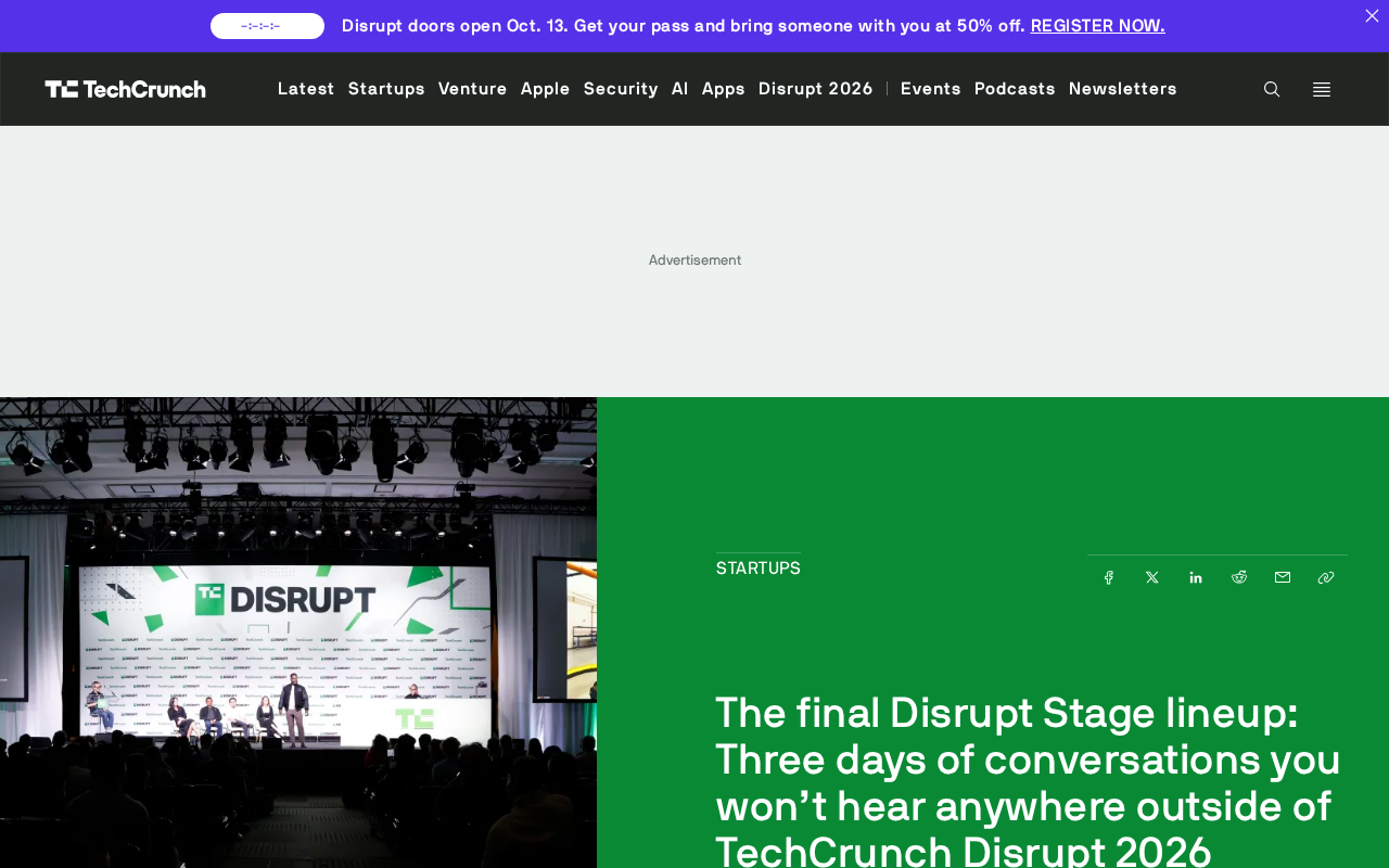 TechCrunch Disrupt 2026主舞台阵容揭晓