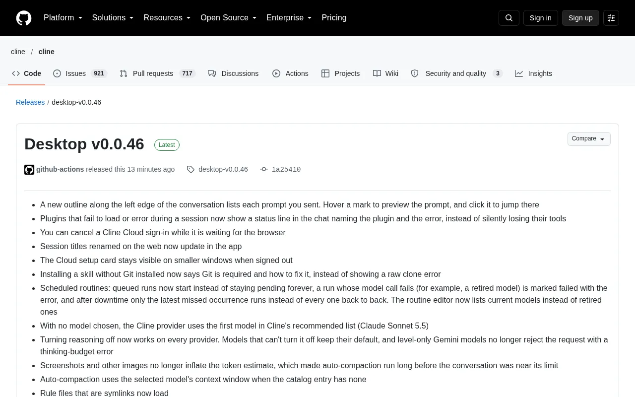 Cline Desktop v0.0.46 Update: Conversation Outline and Skill Discovery Go Live