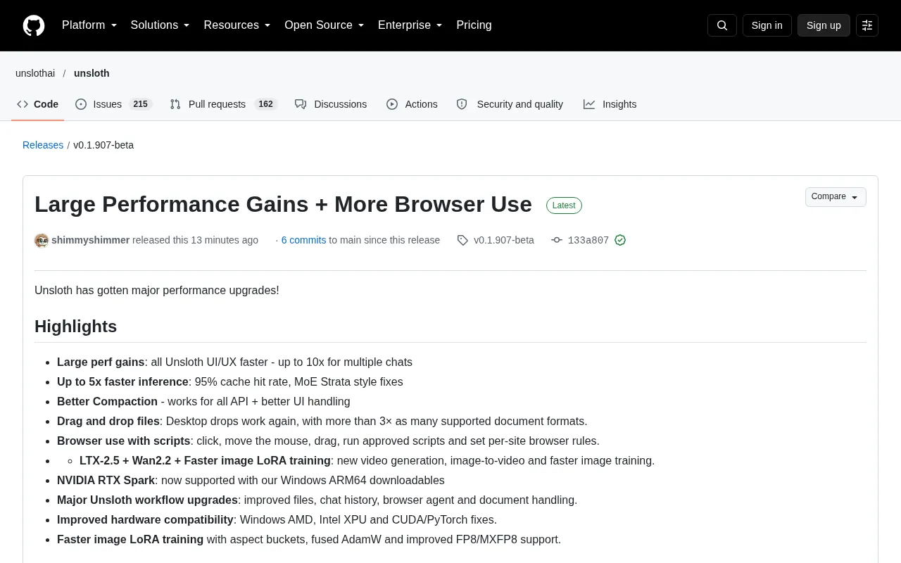 Unsloth Releases Major Update: 5x Faster Inference, Browser Agent Evolves Comprehensively