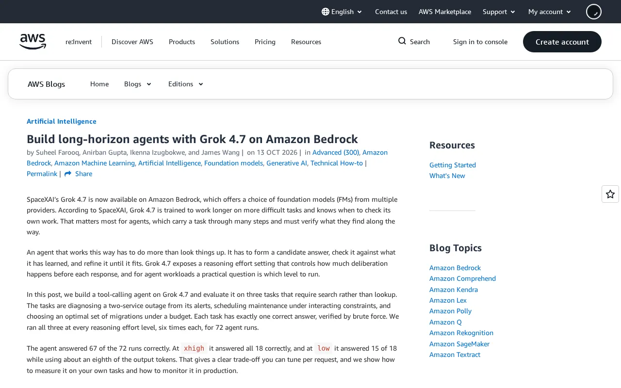 Grok 4.7 Lands on Amazon Bedrock: A Hands-On Evaluation of Long-Horizon Agents