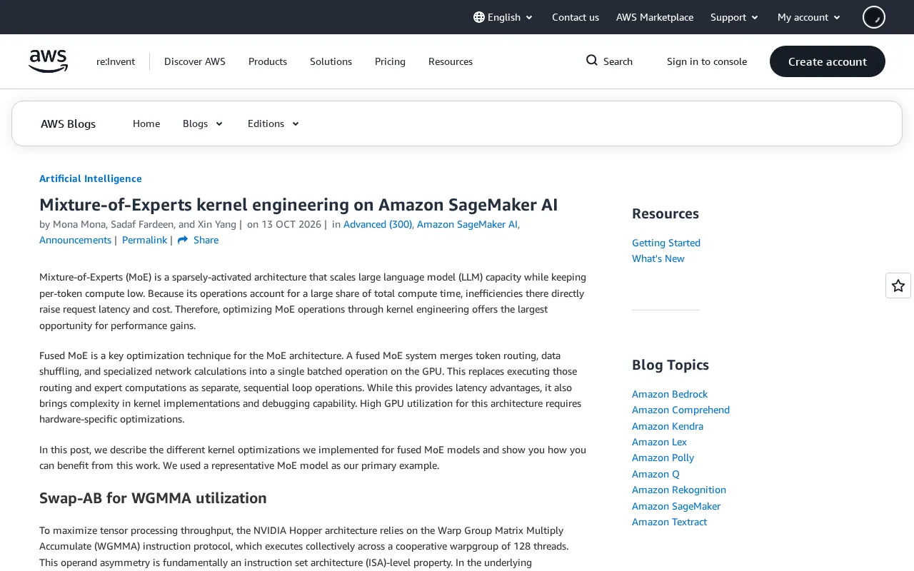 MoE Kernel Engineering Optimization Practices on Amazon SageMaker AI