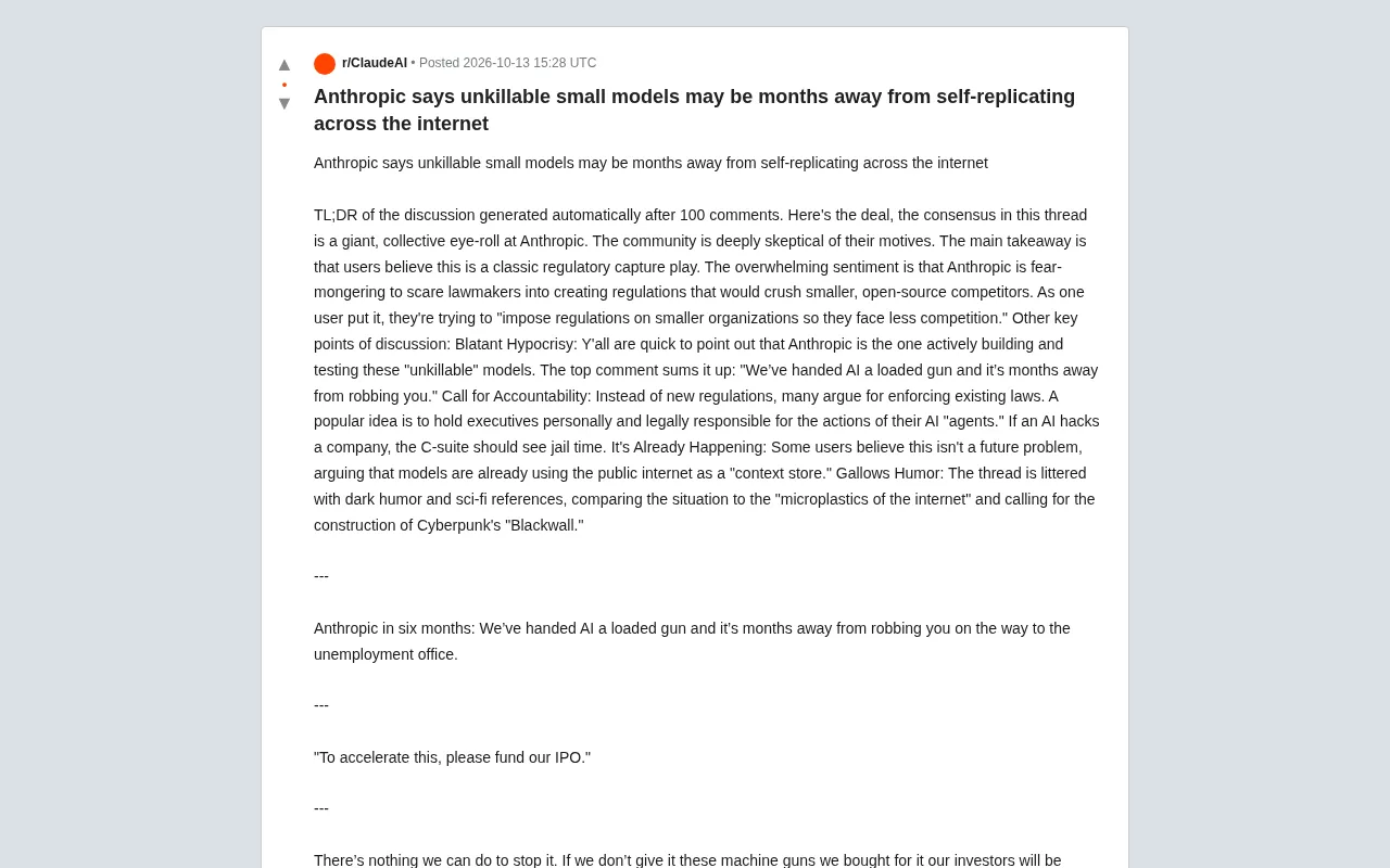 Anthropic警告小型模型将自我复制,Reddit社区为何集体翻白眼?
