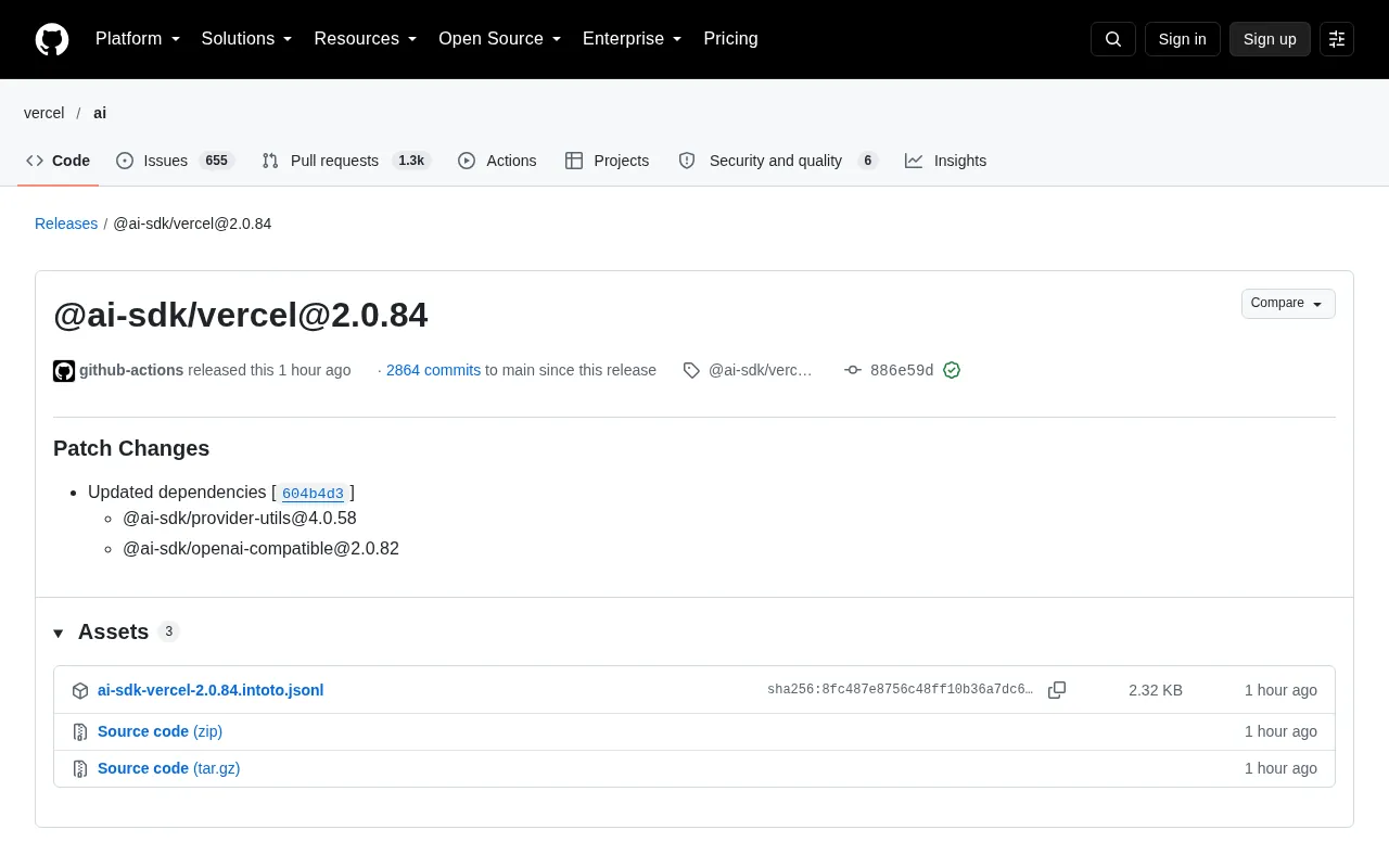 Vercel AI SDK 2.0.84 Patch Release: What the Dependency Bumps Mean