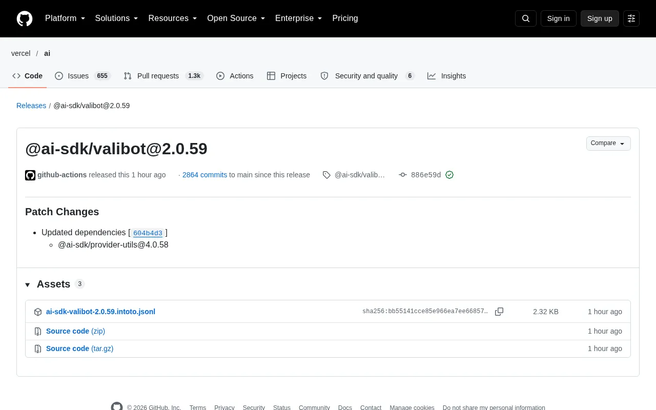Vercel AI SDK Minor Update: @ai-sdk/valibot Releases 2.0.59