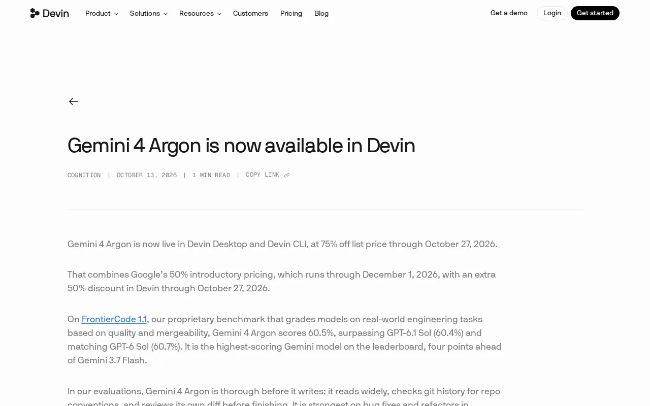 Devin Integrates Gemini 4 Argon: Coding Agent Benchmarks Surpass GPT-6