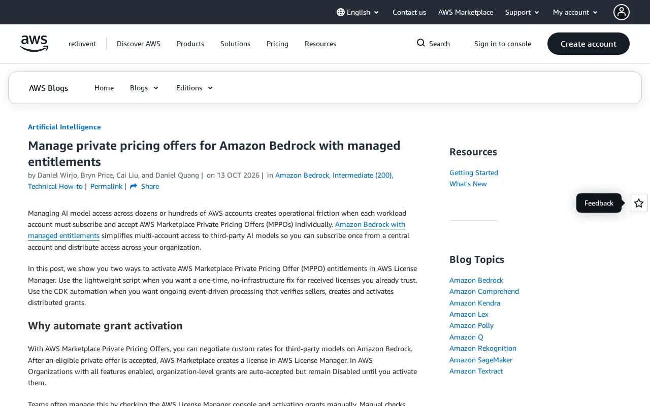 Amazon Bedrock Private Pricing Bulk Entitlement: Script and CDK Automation Approaches