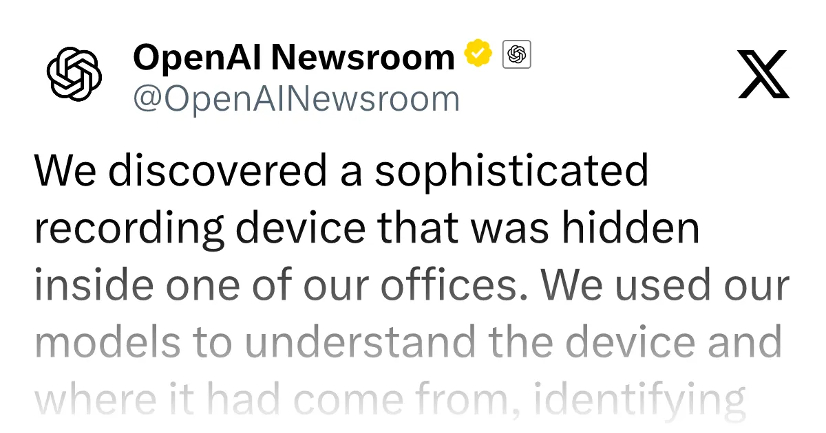 Recording Device Found in OpenAI Office: Security and Privacy Concerns Resurface