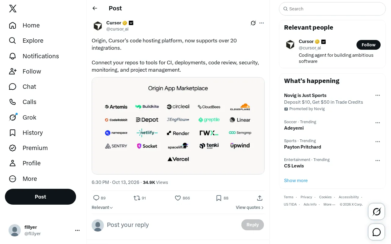 Cursor's Origin Code Hosting Platform Adds 20+ Integrations
