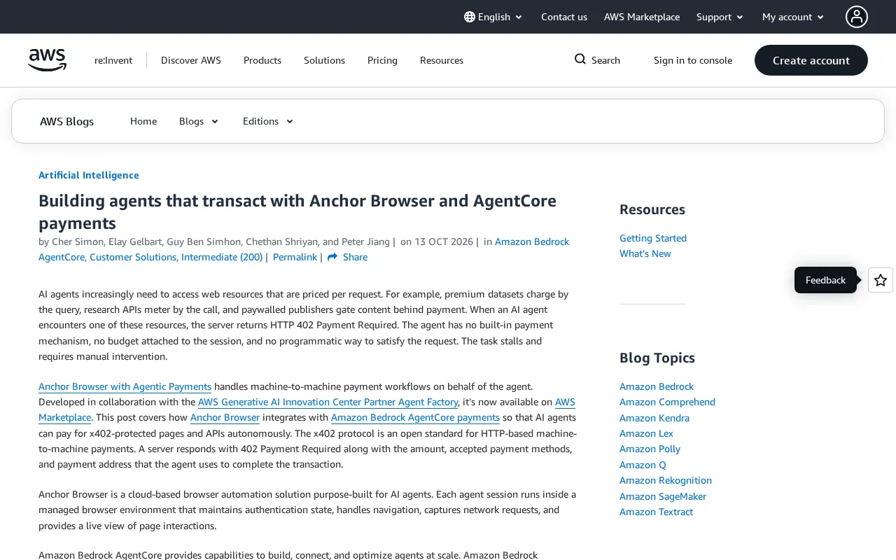 AWS Teams Up with Anchor Browser: Enabling AI Agents to Handle On-Chain Payments Autonomously