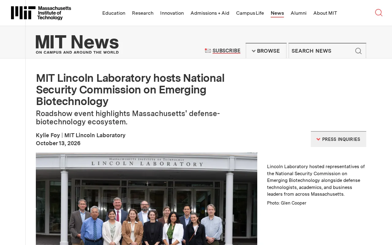 MIT Lincoln Laboratory Hosts Roadshow for National Security Commission on Emerging Biotechnology