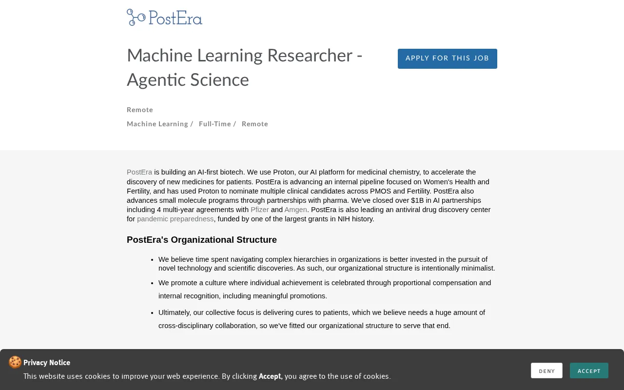 PostEra Is Hiring AI Researchers: Using Machine Learning to Accelerate Drug Discovery